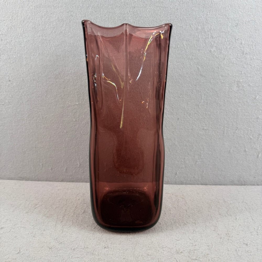 Blenko 8813M Art Glass Paper Bag Vase Amethyst Purple Signed 2018 10" MCM - Picture 2 of 13